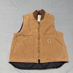 Vintage Carhartt Vest Large Tan V02 BRN Quilt Lined Duck Canvas USA Workwear